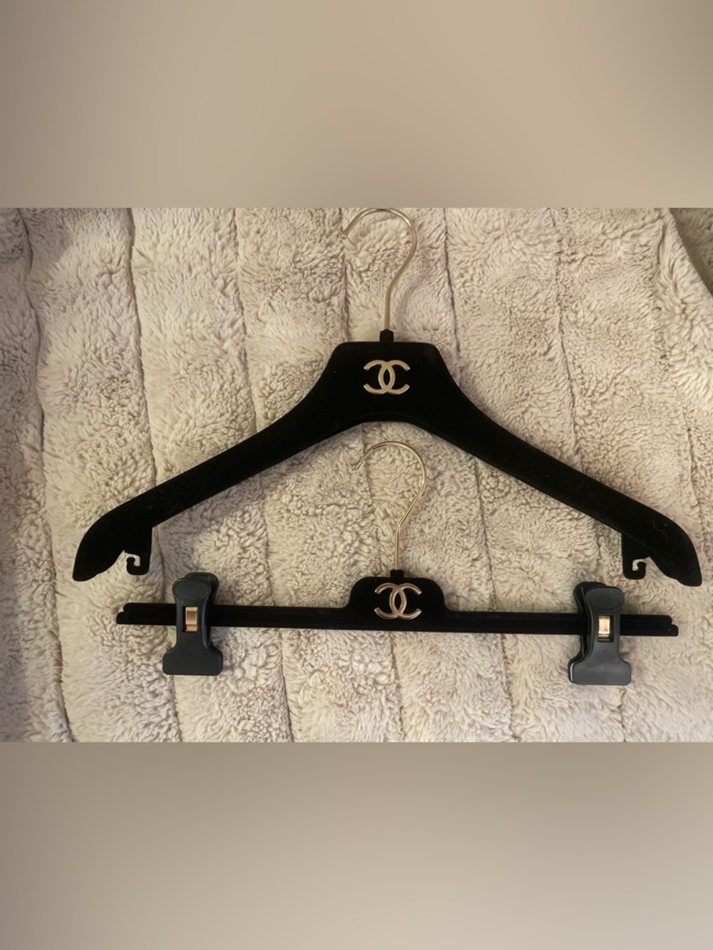 CHANEL Black Velvet Hanger with Gold CC Emblem/set of 2